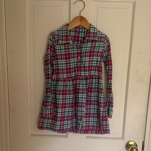 Vineyard Vines Blue and Pink Plaid Girls Button-Front Shirt Dress